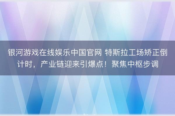 银河游戏在线娱乐中国官网 特斯拉工场矫正倒计时，产业链迎来引爆点！聚焦中枢步调